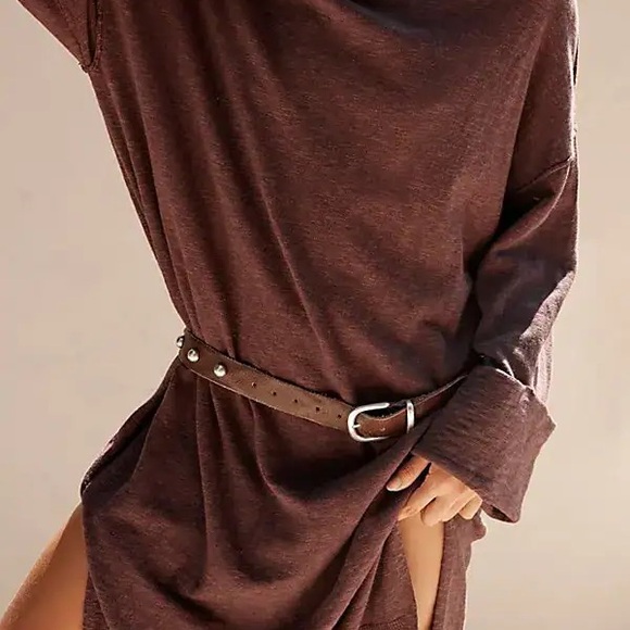 FP Beach Brown Turtleneck Midi Cotton Linen Oversized Sweater Dress Medium - Picture 3 of 10